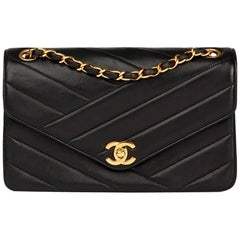 Chanel Black Chevron Quilted Lambskin Retro Classic Single Flap Bag 