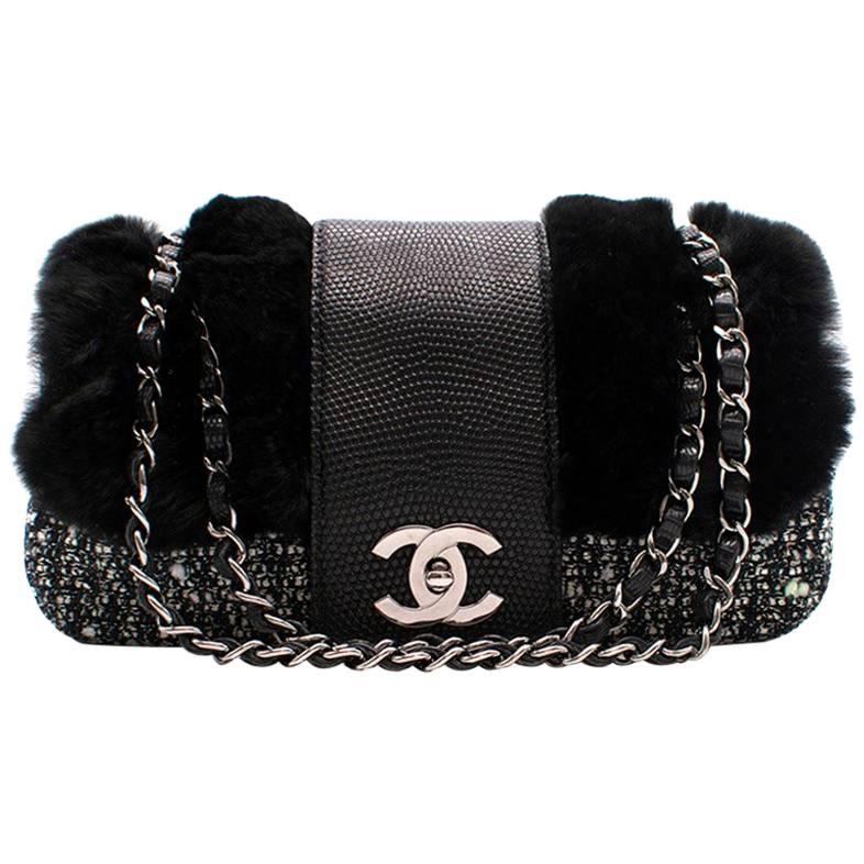 Chanel Tweed Rabbit and Leather small flap bag For Sale