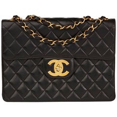 Chanel Black Quilted Lambskin Vintage Jumbo XL Flap Bag 