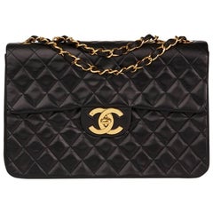 Chanel Black Quilted Lambskin Vintage Maxi Jumbo XL Flap Bag 