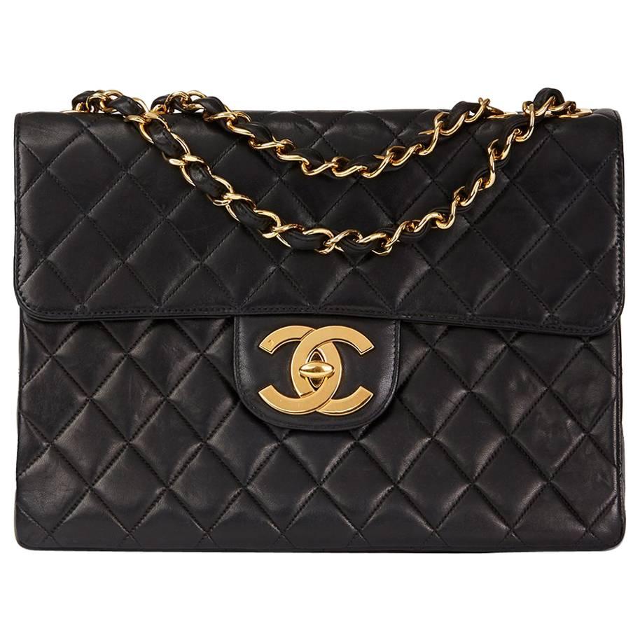Chanel Black Quilted Lambskin Vintage Jumbo XL Flap Bag