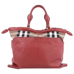 Burberry Big Crush Tote Leather and House Check Canvas Large