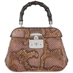 Gucci Cognac Snakeskin Bamboo 2 in 1 Kelly Style Satchel Shoulder Bag