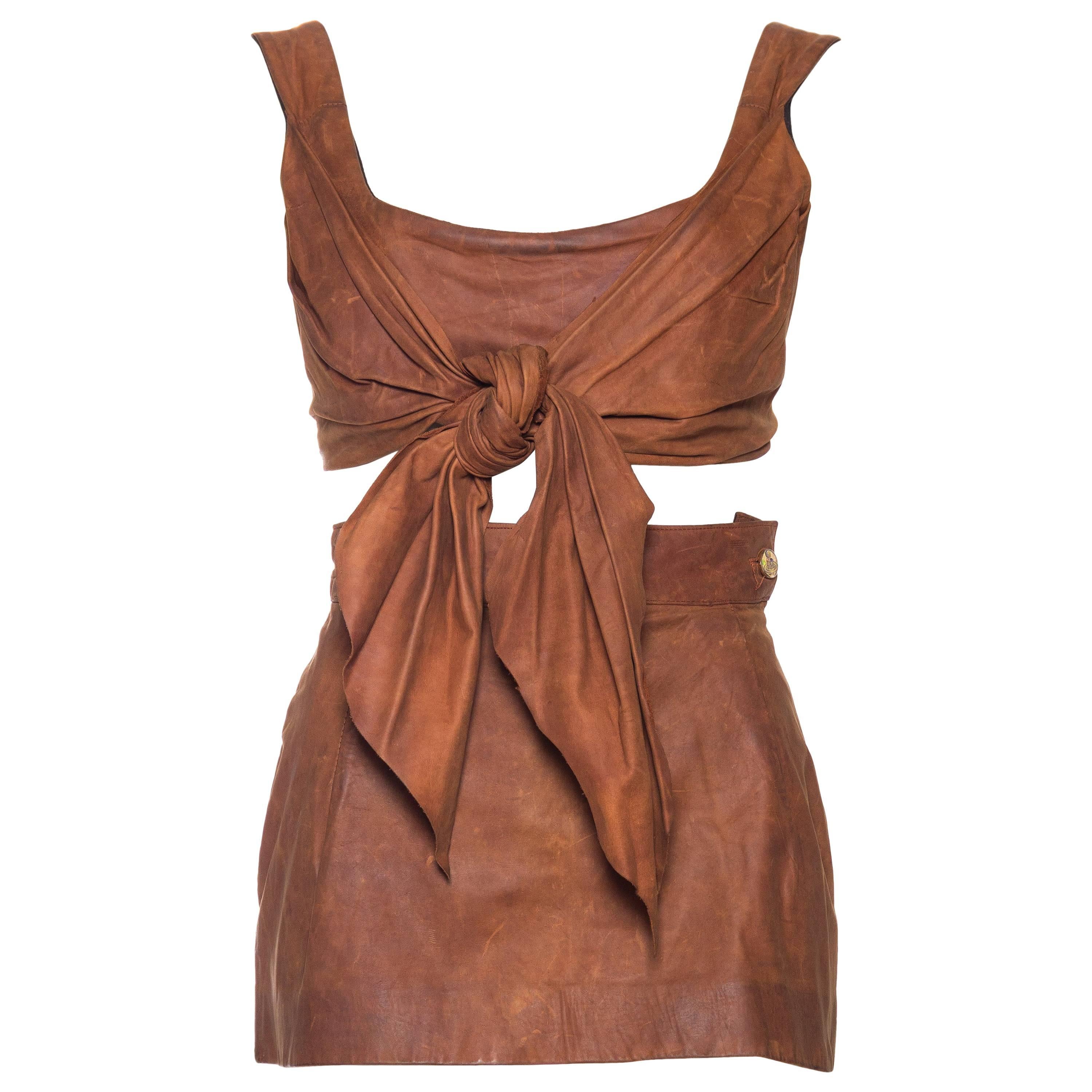 Vivienne Westwood Leather Corset Top and Skirt, 1990s 