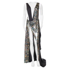 MORPHEW ATELIER Schwarzes rückenfreies Kleid aus Poly-Mischung Jersey und Metallgeflecht mit drapiertem Metallnetz