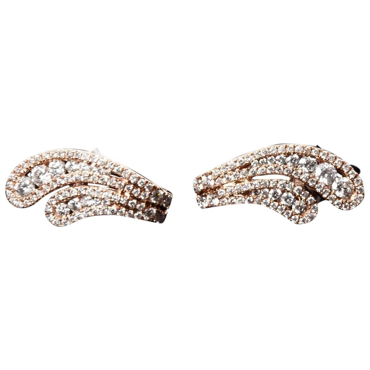 14 kt rose gold pave diamond earrings For Sale