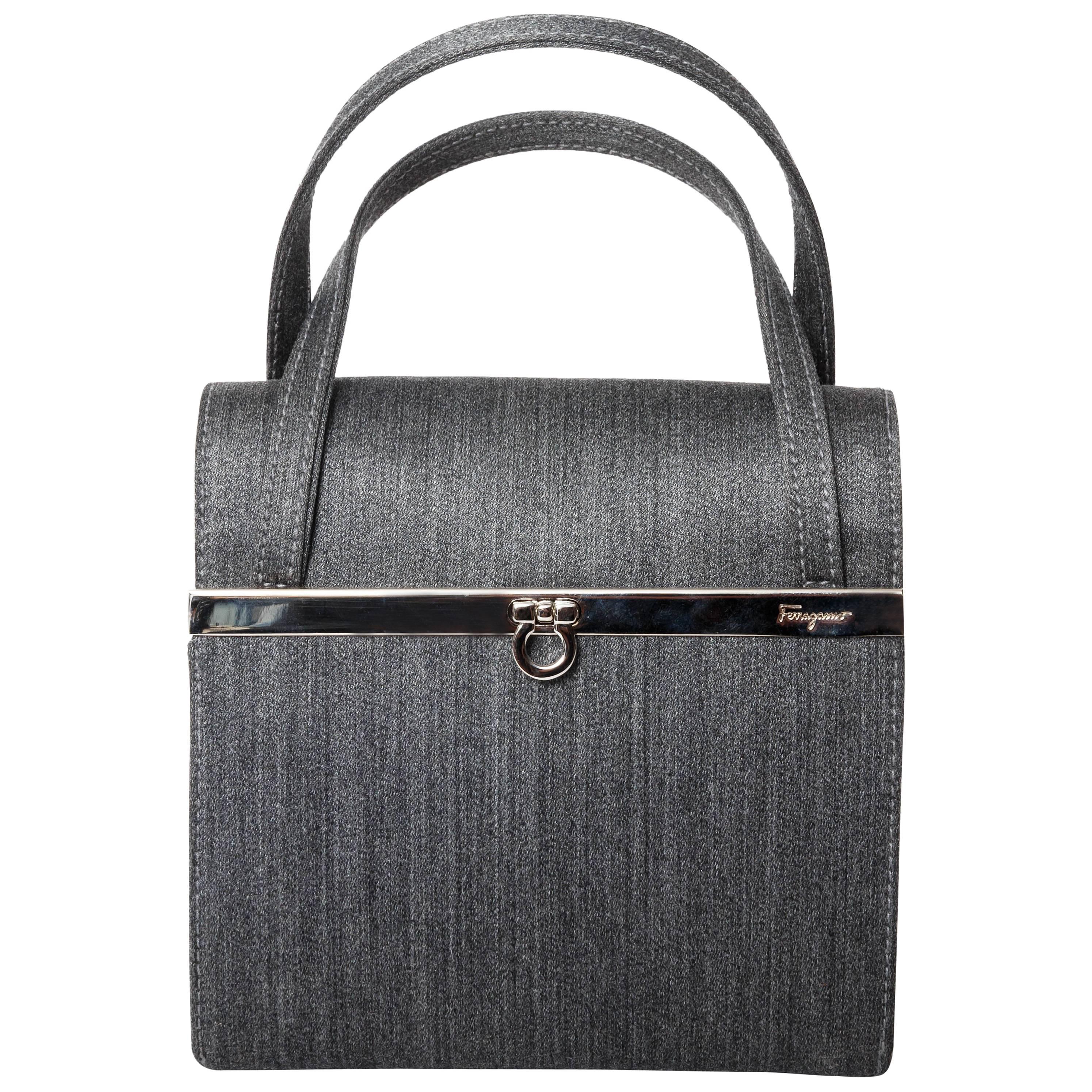 Ferragamo Top Handle Bag with Silver Hardware For Sale