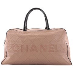 Chanel Embossed Logo Bowler Bag Quilted Lambskin Large