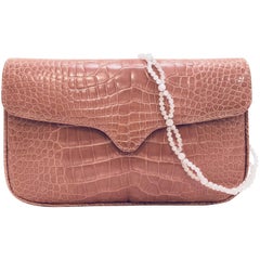 Lavish Lana Marks Dusty Mauve Crocodile Shoulder Bag With Beaded Strap