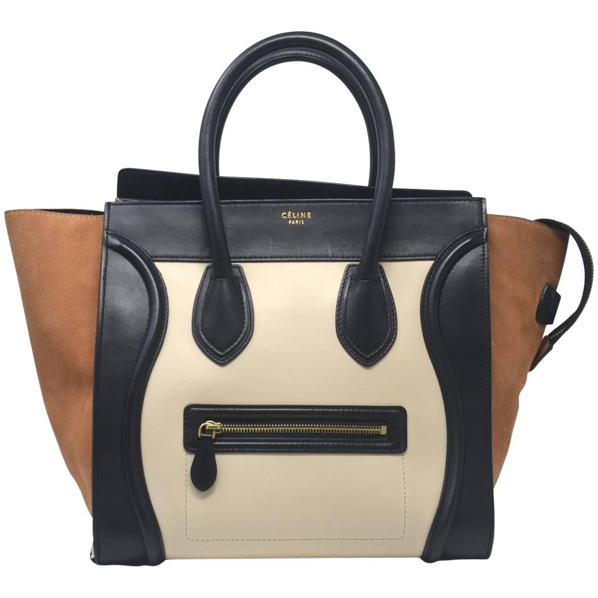 Celine Mini Luggage Leather & Suede Tote Handbag