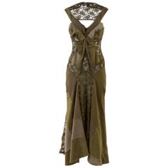 Junya Watanabe Deconstructed Army Green Sleeveless Lace Patch-Work Gown