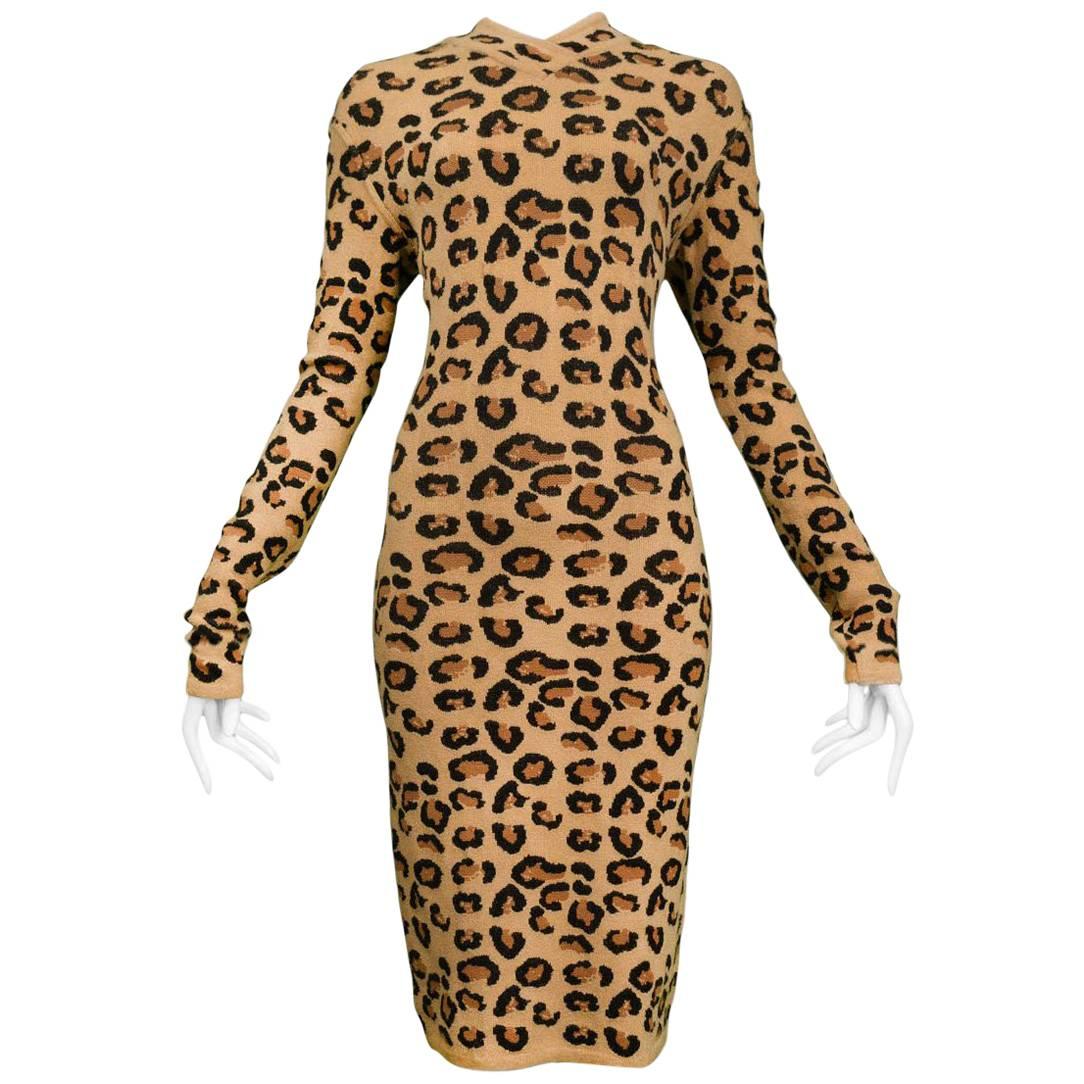 Iconic Azzedine Alaia Leopard Knit Body-Con Dress 1991