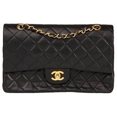 Chanel 1980s Black Quilted Lambskin Vintage Medium Classic Double