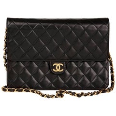 Chanel 1990s Black Quilted Lambskin Vintage Classic Single Flap Bag