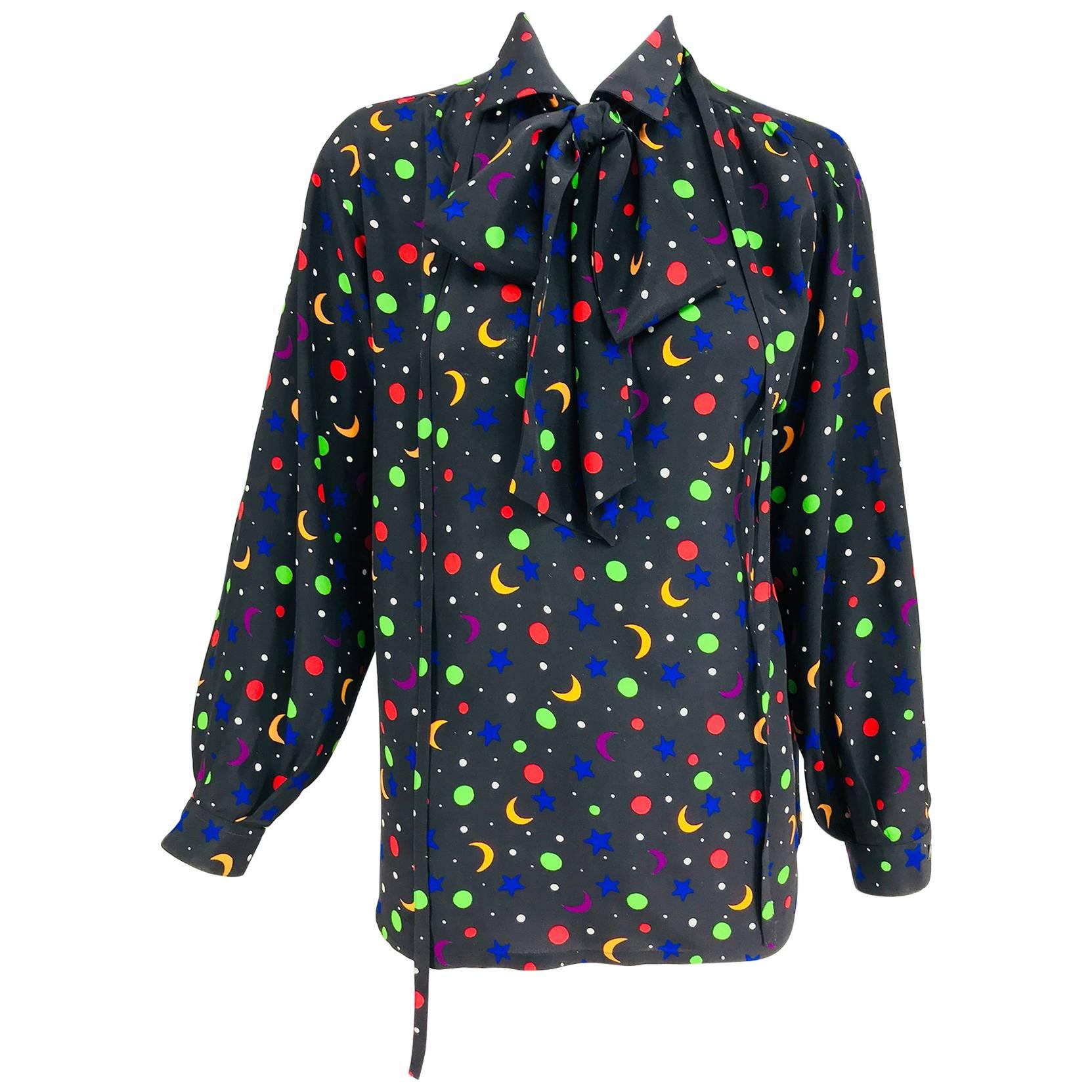 Yves Saint Laurent moon and stars silk blouse documented 1979