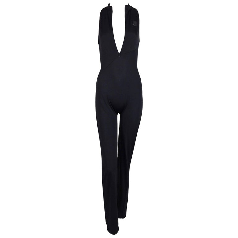 C. 1995 Versace Intensive by Gianni Black Plunging Zipper Catsuit ...