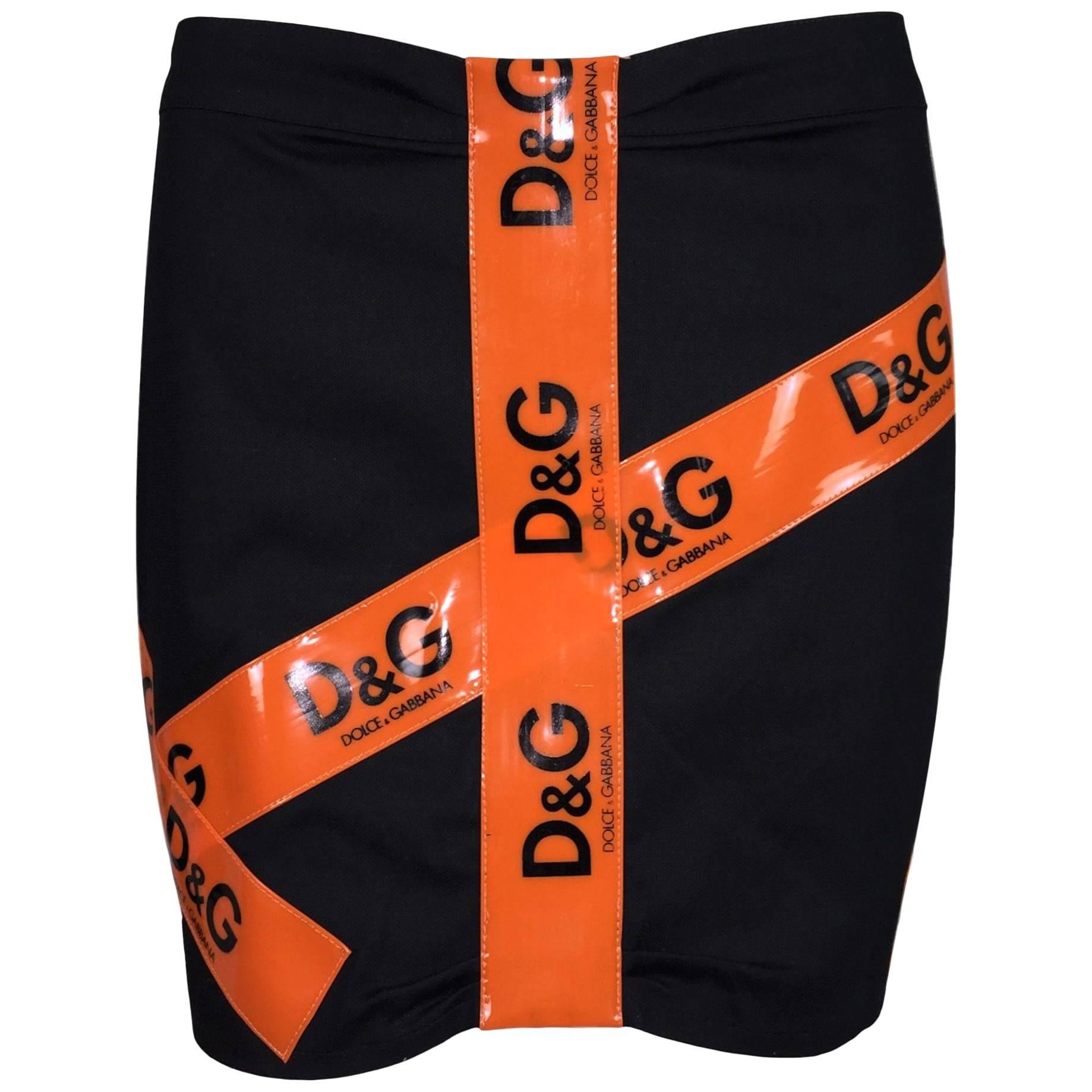 NWT F/W 2003 D&G by Dolce & Gabbana Runway Orange Tape Black Mini Skirt