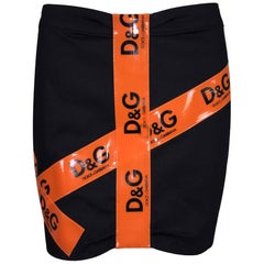 NWT F/W 2003 D&G by Dolce & Gabbana Runway Orange Tape Black Mini Skirt