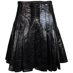 F/W 1994 Gianni Versace Runway Croc Black Patent Leather High Waist Mini Skirt
