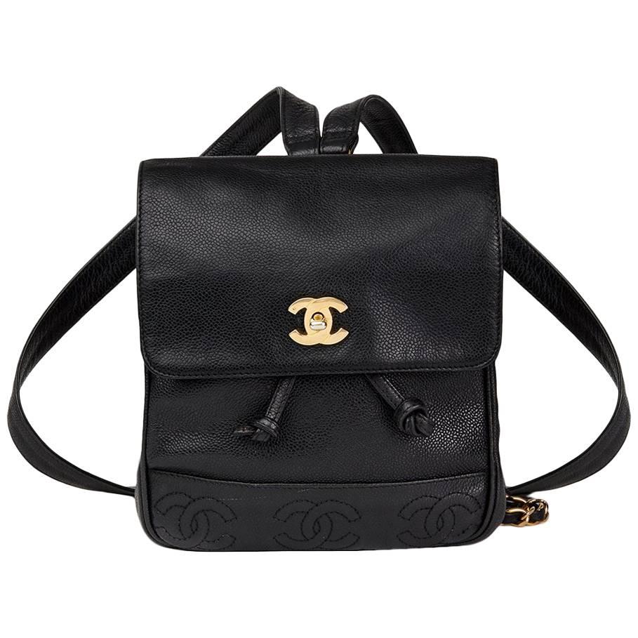Chanel 1990s Chanel Black Caviar Leather Vintage Timeless Backpack