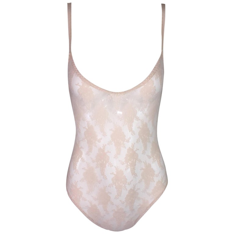 1990's Christian Dior Nude Flesh Color Sheer Mesh Bodysuit Top XSM at