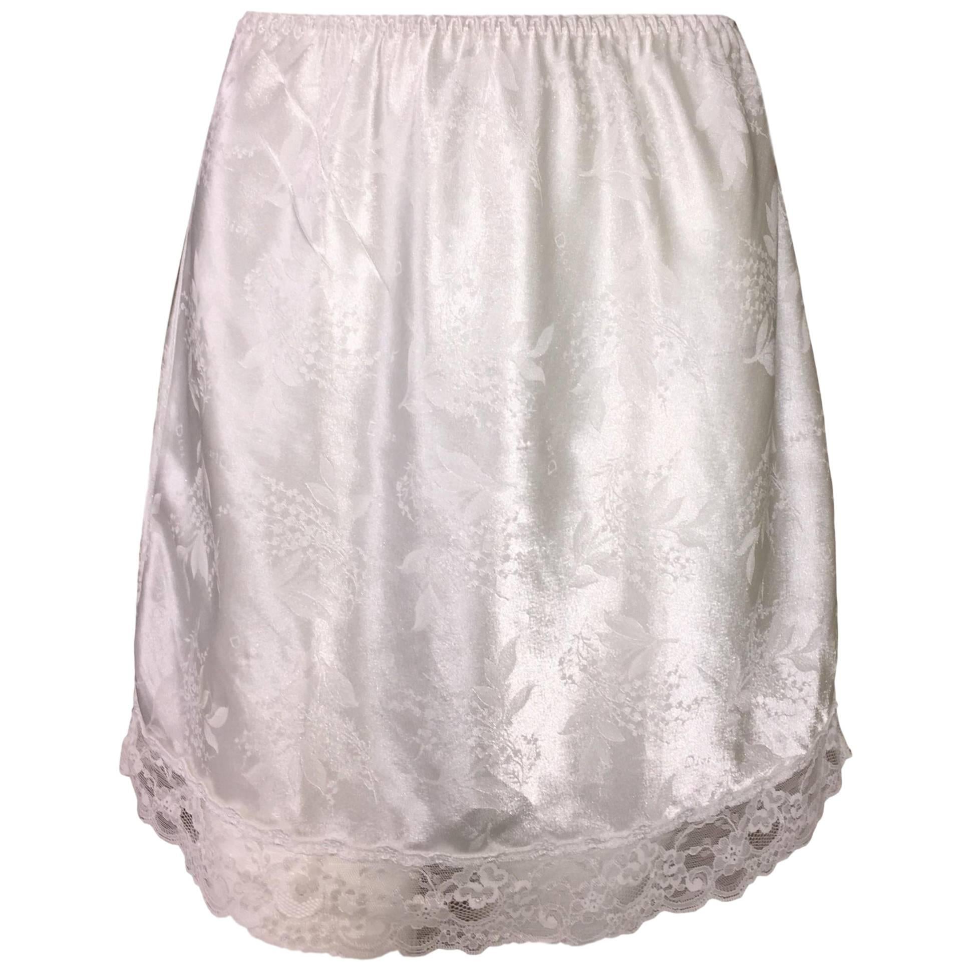 1990's Christian Dior Ivory Monogram Mini Slip Skirt XS-M