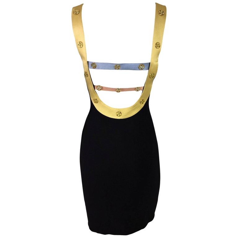 S/S 1992 Gianni Versace Couture Black Mini Dress w Embellished Back at
