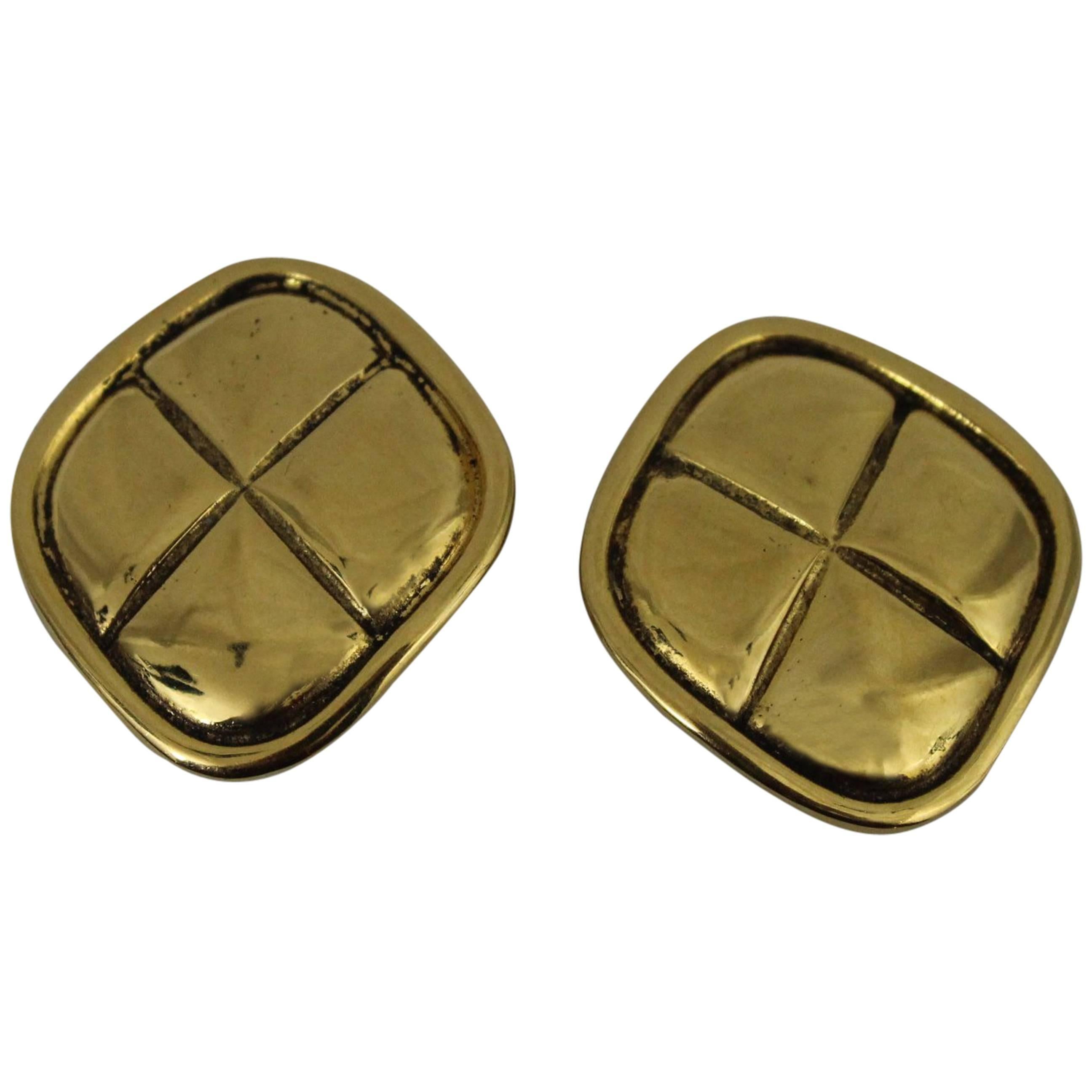 Chanel Vintage Gold Plated Earrings For Sale