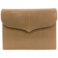 Lana Marks Tan Lizard Skin Structured Shoulder Bag Convertible Clutch