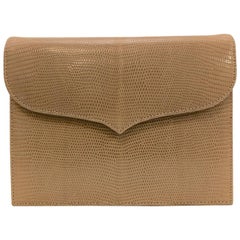 Lana Marks Tan Lizard Skin Structured Shoulder Bag Convertible Clutch 