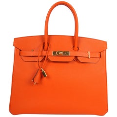 Hermes Birkin Bag Epsom 35 Orange H Gold-tone Hardware - orange