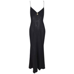 NWT S/S 1998 Dolce & Gabbana Sheer Black Silk Long Gown Dress w Charm & Train