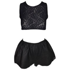 1980's Jean Paul Gaultier Cropped Lace Top High Waist Black Leather Shorty Short