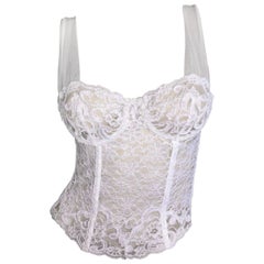 Retro 1990's Christian Dior Sheer White Lace & Mesh Corset Bustier Top