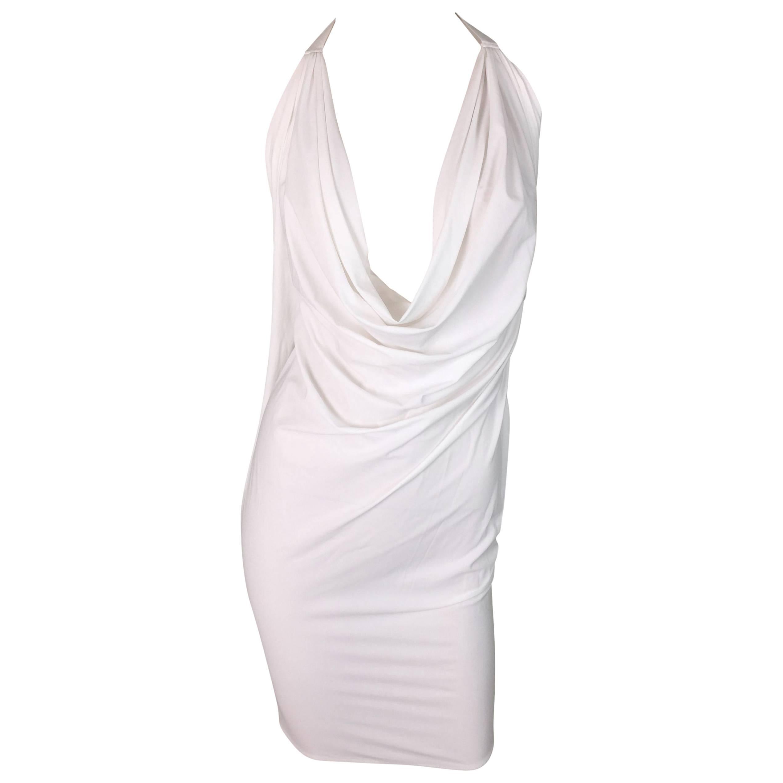 NWT Jean Paul Gaultier for La Perla Sheer White Plunging Halter Dress 42