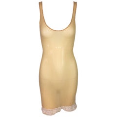 1990's Jean Paul Gaultier Sheer Nude Mesh Mini Dress w/ Lace Trim