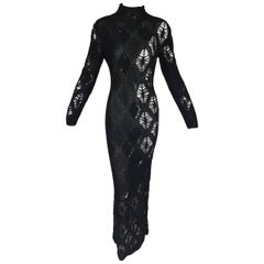 F/W 2002 NWT Gianfranco Ferre Sheer Knit Beaded Sequin L/S Long Gown Dress