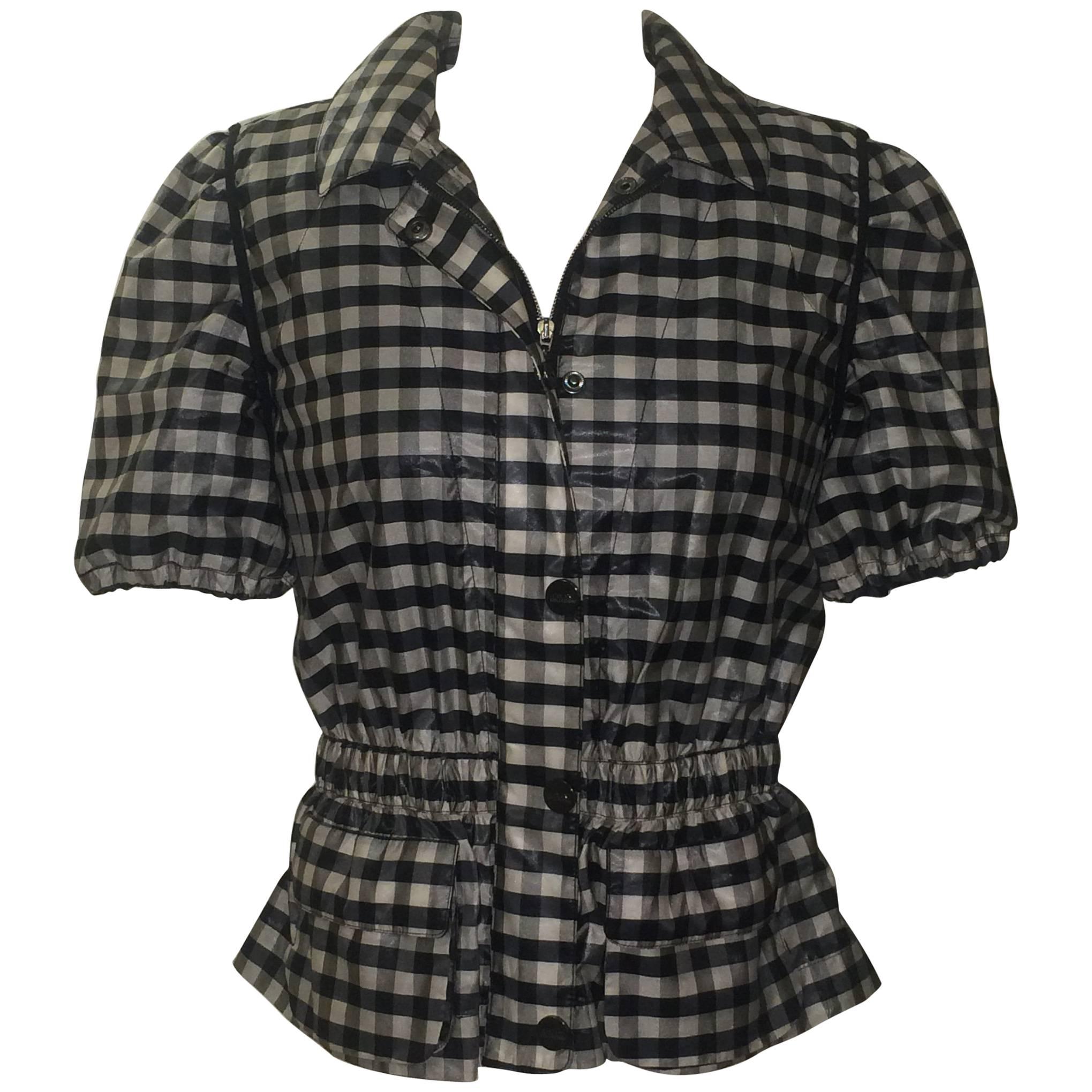 Armani Collezioni Grey and Black Check Short Sleeve Blazer Jacket For Sale
