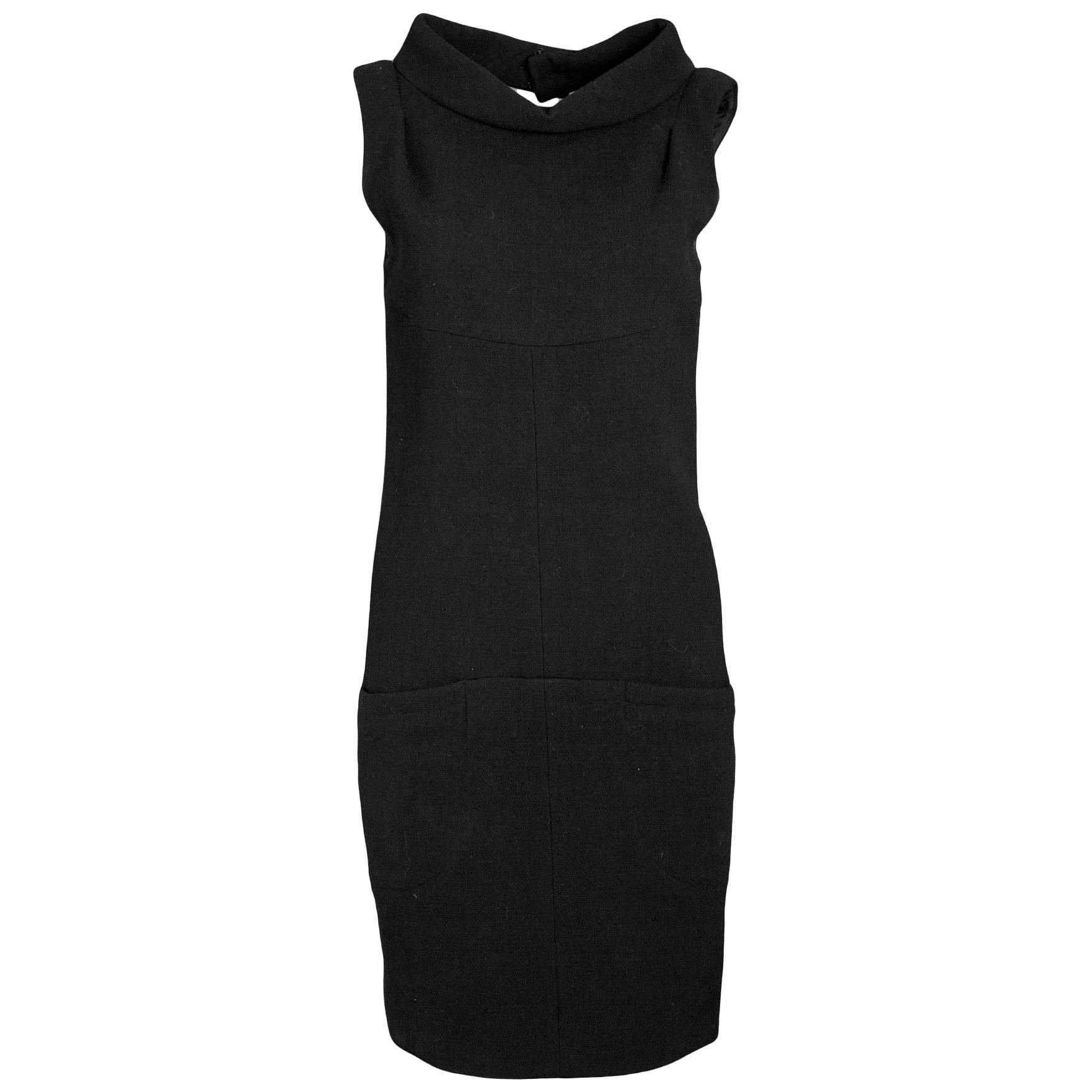 Chanel Black Wool Sleeveless Cowl-Neck Dress Sz FR38
