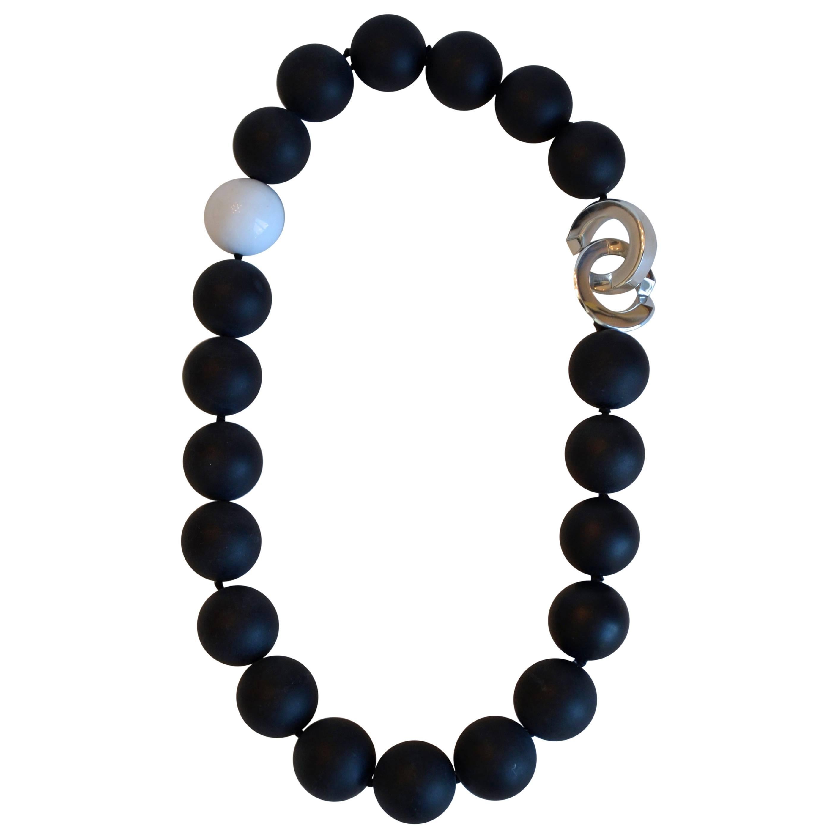 Patricia Von Musulin Black Onyx, White Coral, and Sterling Silver Necklace
