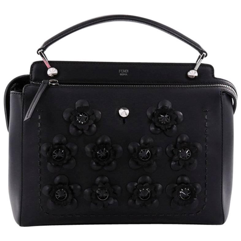 Fendi DotCom Convertible Satchel Flower Studded Leather Medium