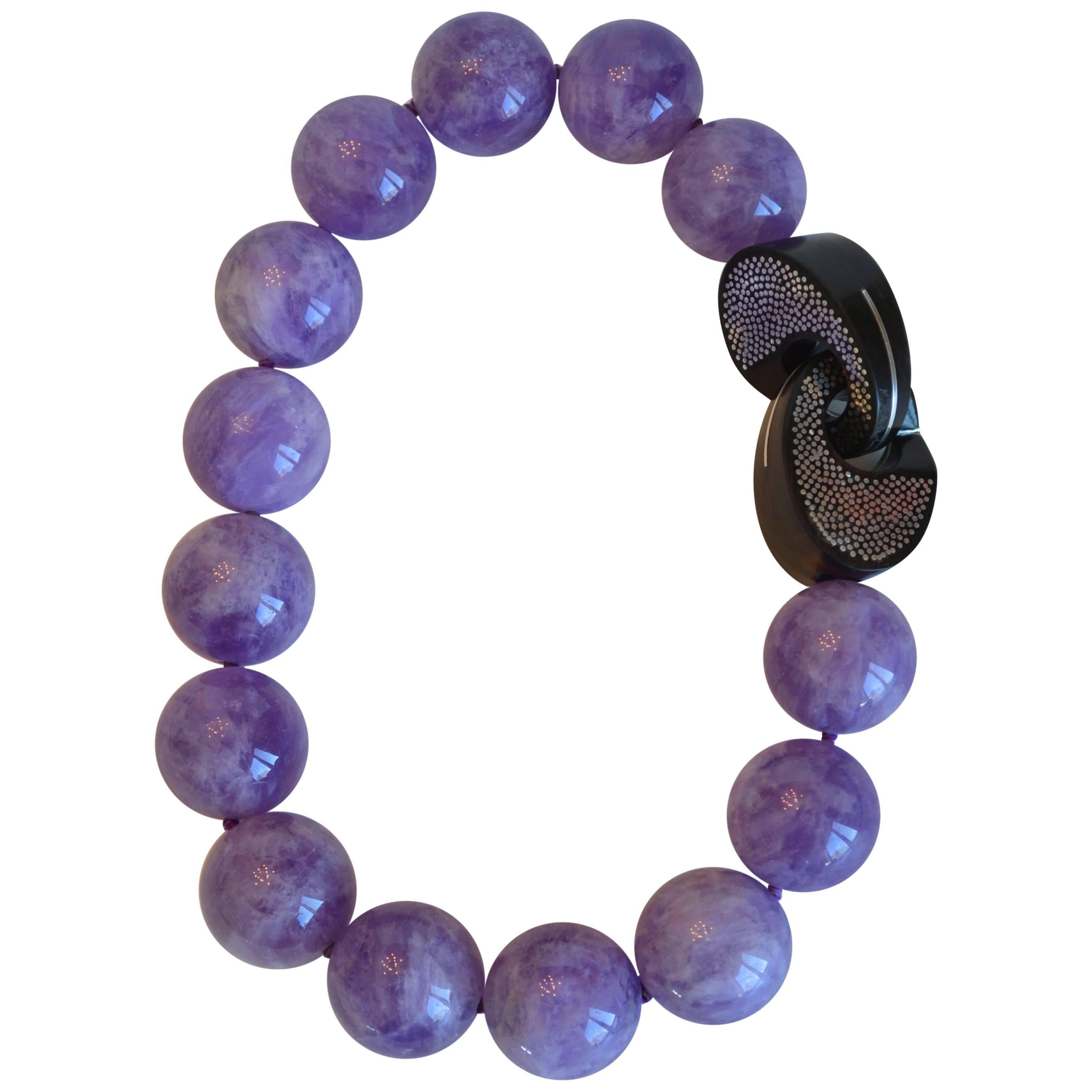 Patricia von Musulin Amethyst Bead and Wood with Sterling Silver Inlay Clasp