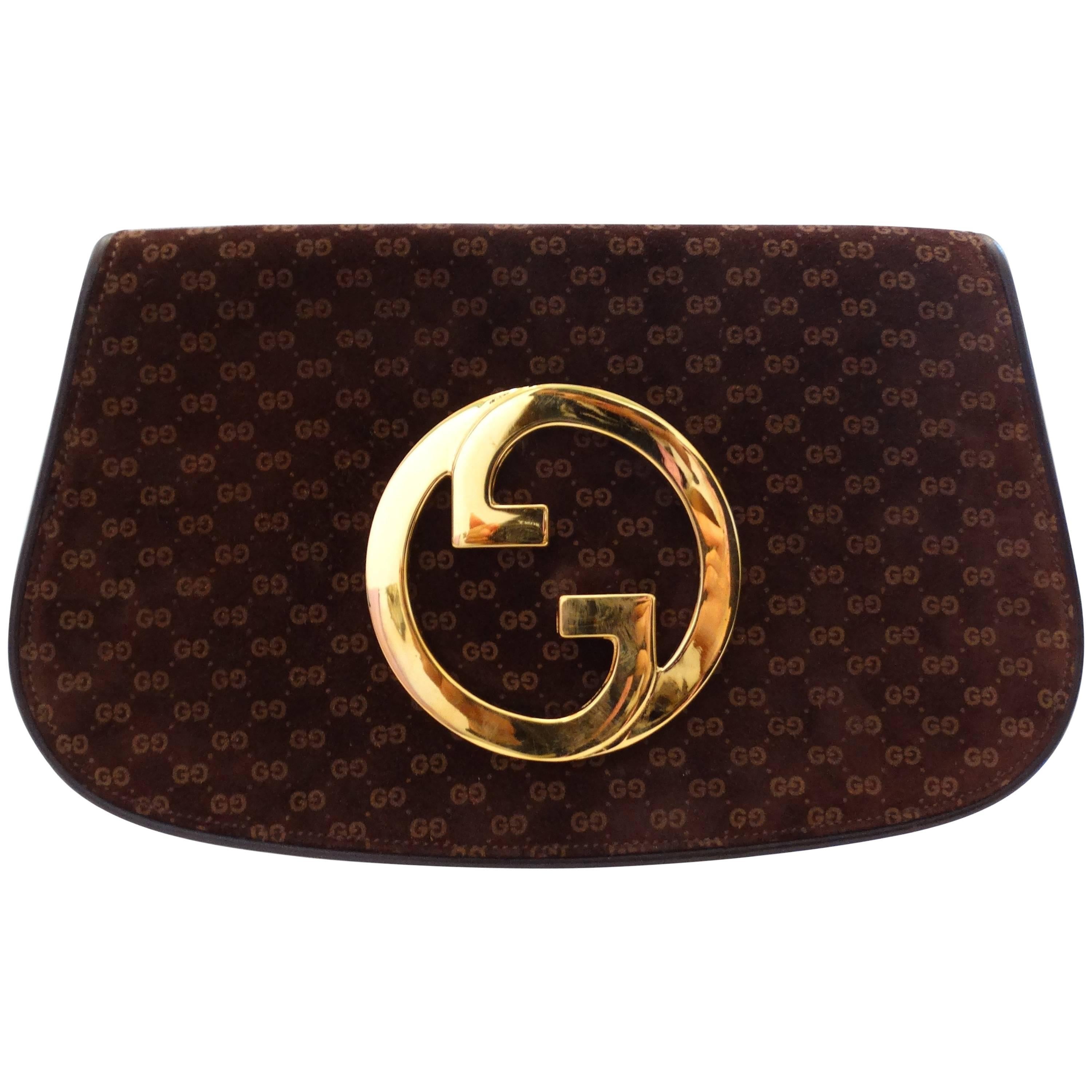 1972 Gucci Blondie Gold Emblem Monogram Clutch 