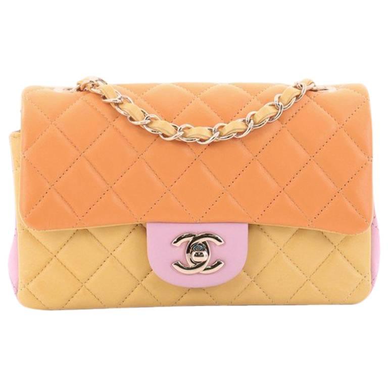 Chanel Tricolor Classic Single Flap Bag Quilted Lambskin Mini