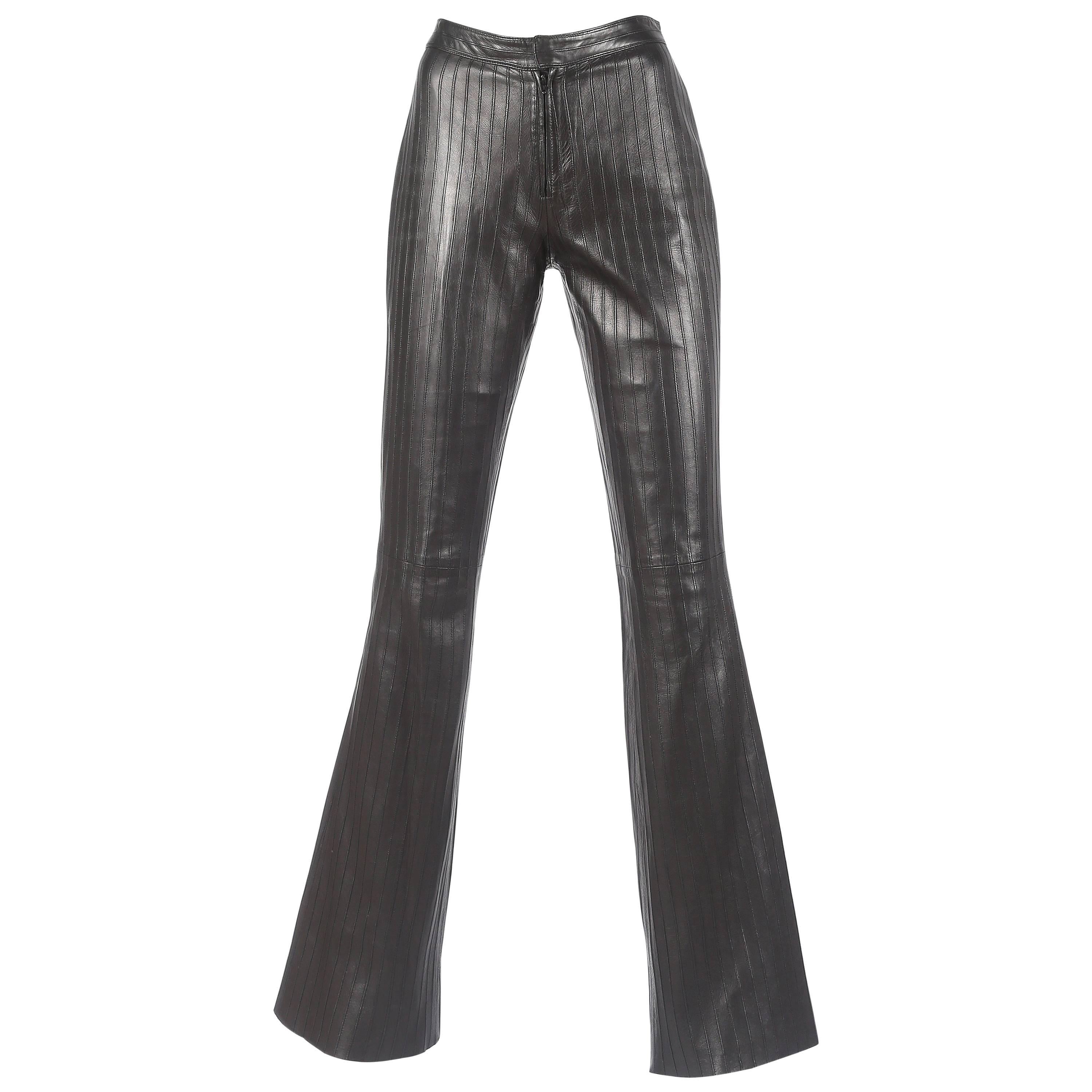 Tom Ford for Gucci Autumn-Winter 1999 black leather flared pintuck pants