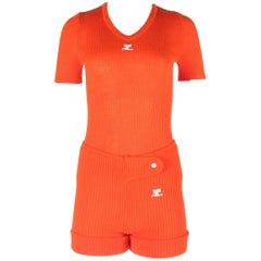Courreges 1960s orange rib knit shorts and t-shirt ensemble 