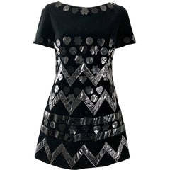 Retro Moschino Cheap & Chic 90s Does 60s Black Velvet Plastic Mod Mini Dress