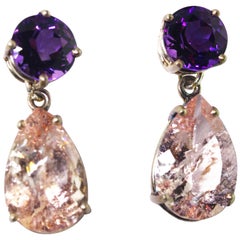 Amethyst and Krinkle Morganite Sterling Silver Stud Earrings