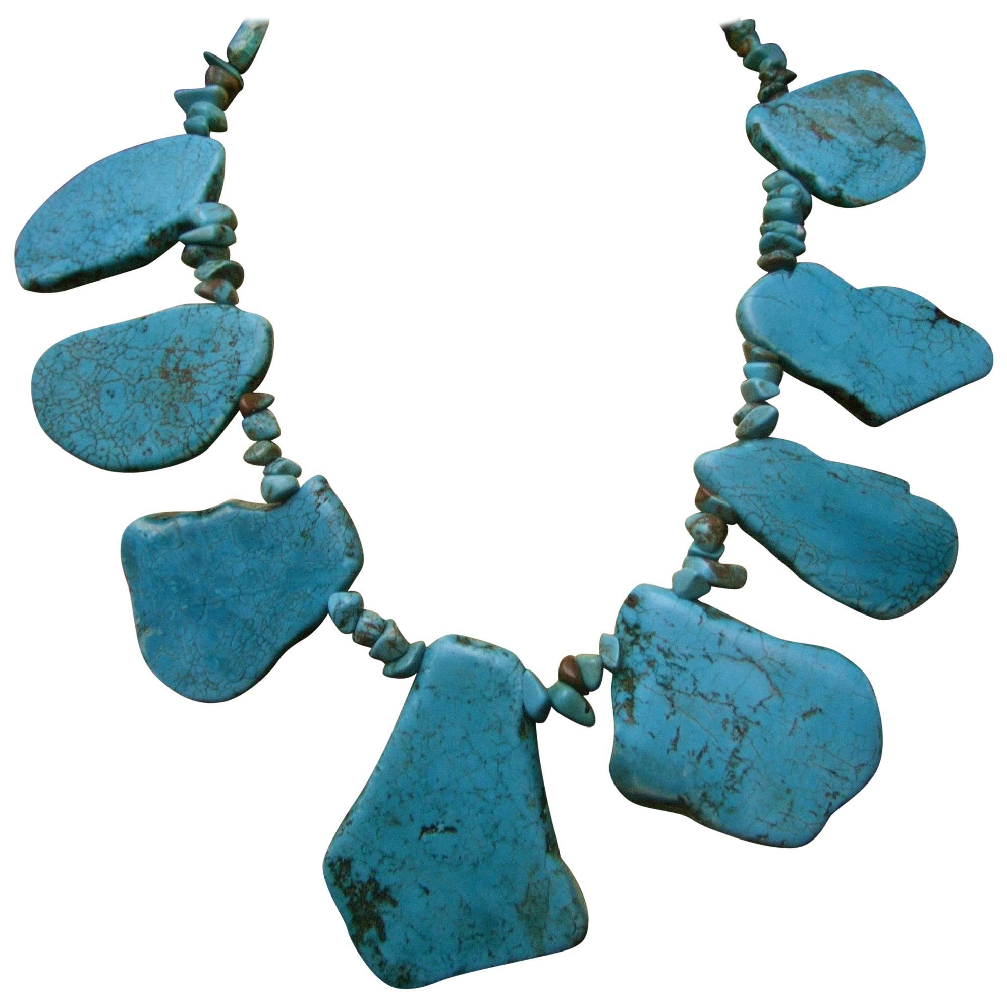 Artisan Stone Turquoise Color Howlite Statement Necklace c 1990 For Sale