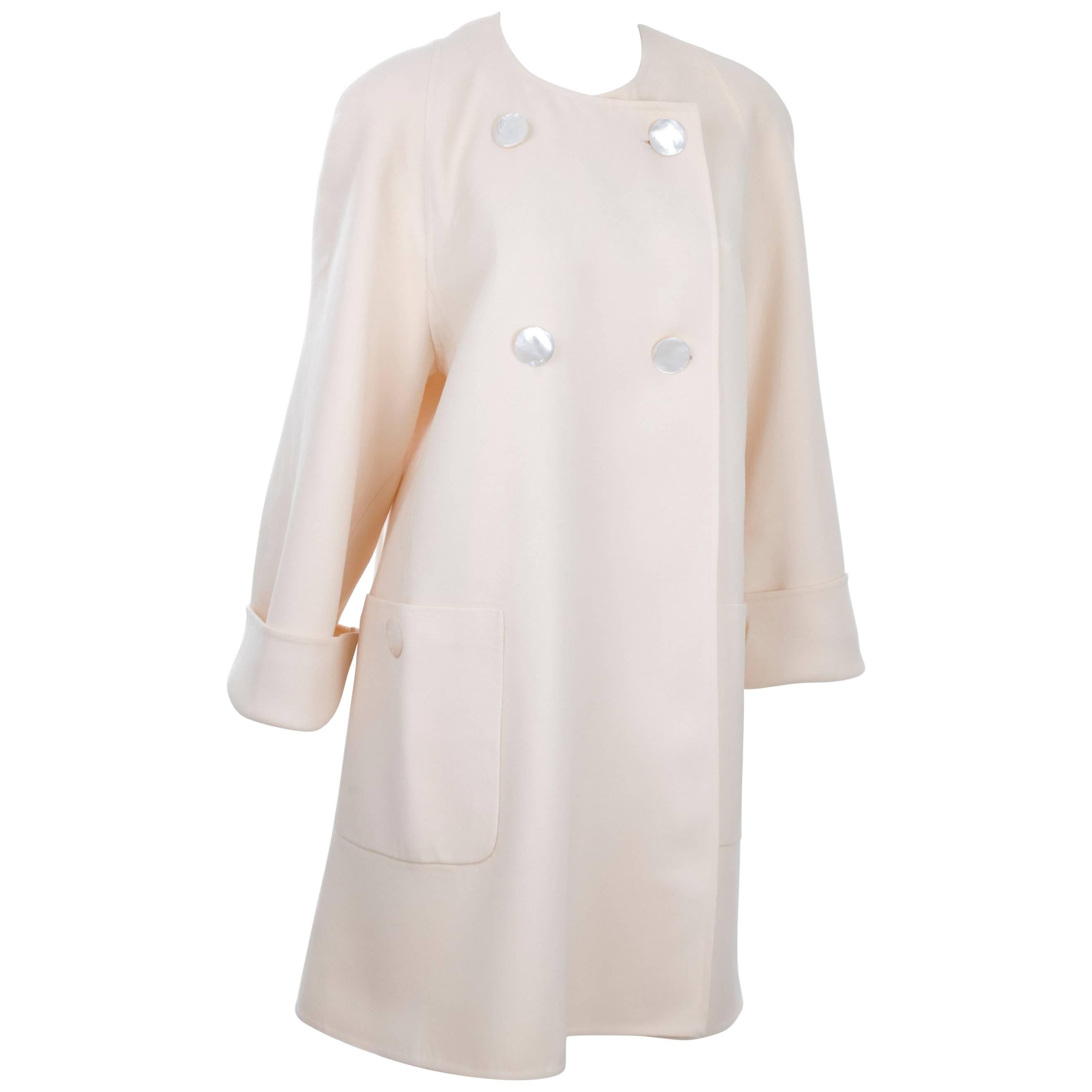 90s Vintage AKRIS Creme Double Face Wool Coat in Size 10 For Sale